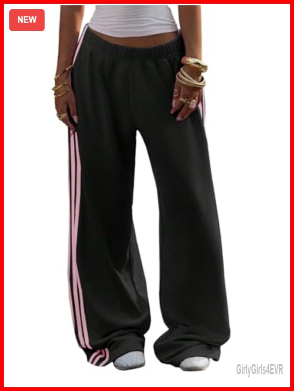 Wide Leg Track Pants with Pockets - Women's Sweatpants, Drawstring - Picture 3 of 4